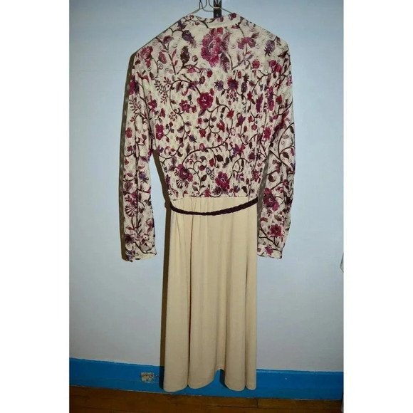 VTG 60'S Union Made Purple Maroon Cream Floral Lace Polyester Dress Size 16 - Picture 7 of 8